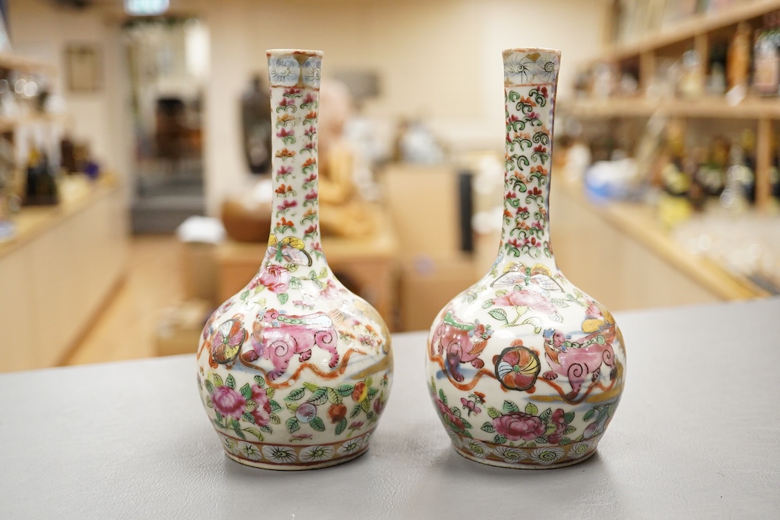 A pair of Chinese famille rose bottle vases, 19th century, 7cm high